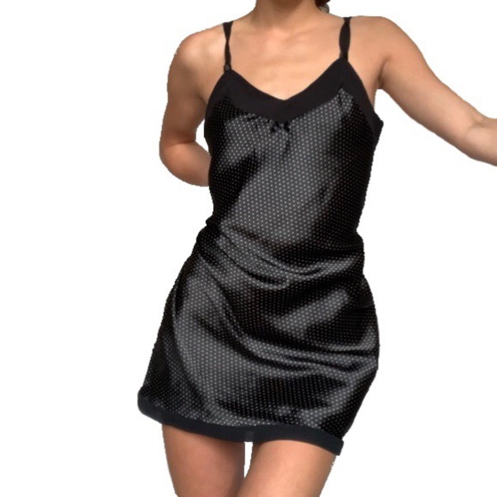 Black and white polka dot slip dress